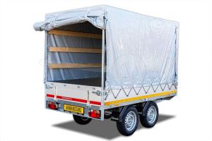 Grijs huifdoek voor standaard huif op Eduard plateauwagen 230x145cm, 160cm hoog vanaf de laadvloer.