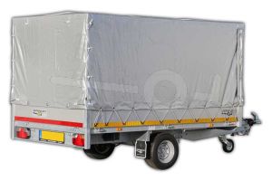 Standaard huifdoek voor Eduard plateauwagen, multitransporter of kipper met een laadbak van 260x150cm. Hoogte 130cm hoog vanaf de laadvloer. Kleur van het huifdoek is 7500 grijs.