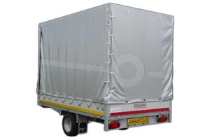 Standaard huifdoek voor Eduard plateauwagen, multitransporter of kipper met een laadbak van 260x150cm. Hoogte 180cm hoog vanaf de laadvloer. Kleur van het huifdoek is 7500 grijs. Onderdeelnummer  Onderdeelnummer 2615-Z-STD-18-7500.