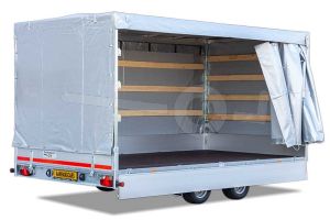 Huifdoek 3116-Z-SFZ-20-7500 ten behoeve van huif met schuifzeil voor Eduard plateauwagen, multitransporter of kipper met een laadbak van 310x160cm Hoogte 200cm gemeten vanaf de laadvloer. Kleur van het huifdoek is 7500 grijs.