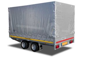 Standaard huifdoek 406x180x180cm 4018-Z-STD-18-7500 ten behoeve van standaard huif voor Eduard plateauwagen of multitransporter met een laadbak van 406x180cm. Hoogte 180cm gemeten vanaf de laadvloer. Kleur van het huifdoek is 7500 grijs.