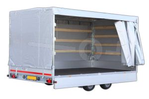Huifdoek 406x180x160cm 4018-Z-SFZ-16-7500 ten behoeve van huif met schuifzeil voor Eduard plateauwagen of multitransporter met een laadbak van 406x180cm. Hoogte 160cm gemeten vanaf de laadvloer. Kleur van het huifdoek is 7500 grijs.
