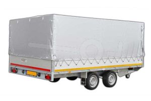 Standaard huifdoek 406x200x130cm 4020-Z-STD-13-7500 ten behoeve van standaard huif voor Eduard plateauwagen of multitransporter met een laadbak van 406x200cm. Hoogte 130cm gemeten vanaf de laadvloer. Kleur van het huifdoek is 7500 grijs.