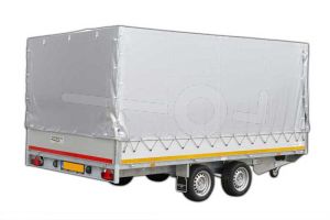 Standaard huifdoek 406x220x160cm 4022-Z-STD-16-7500 ten behoeve van standaard huif voor Eduard plateauwagen of multitransporter met een laadbak van 406x220cm. Hoogte 160cm gemeten vanaf de laadvloer. Kleur van het huifdoek is 7500 grijs.