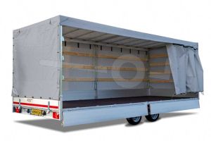 Huifdoek 456x220x180cm 4522-Z-SFZ-18-7500 ten behoeve van huif met schuifzeil voor Eduard plateauwagen of multitransporter met een laadbak van 456x220cm. Hoogte 180cm gemeten vanaf de laadvloer. Kleur van het huifdoek is 7500 grijs.
