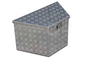 Aluminium materiaalkist met schuine zijden, afmeting 864x482(406)x457 mm, voorzien van slot.