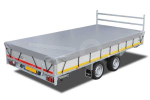 Grijs vlakzeil voor Eduard Trailer plateauwagen, kipper of multitransporter met een laadbak van 330x180cm