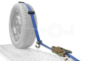 Autospanband voor het vastzetten van een auto. Bevestiging over de band van de auto. Afmeting 250cm lang 50mm breed.