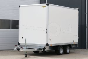 Humbaur gesloten plateau aanhangwagen HKN 254221-20PF30 afmeting 418x203x188 cm bruto laadvermogen 3000 kg met 10 inch wielen