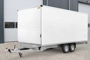 Voorkant van de Humbaur gesloten aanhangwagen HK 255225-20PF30 met witte 30mm purferro panelen bakmaat 518x243x188 cm