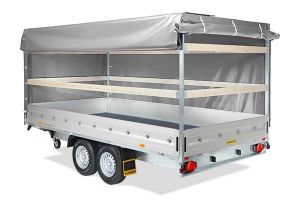 Huif voor de Humbaur HT en HN plateauwagen 622 x 247 cm met een dakhoogte van 180 cm vanaf de laadvloer.