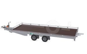 Eduard autotransporter, Lxb 506x220cm, Bruto 2700kg, Lvh 56cm, Oprijhoek 15&deg;, Reling 10cm, Dichte vloer, Tandemas geremd, Banden 195/55R10, Met oprijplaten en lier.