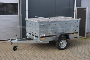 Martz bagagewagen 205x131x70cm ( lxbxh), met aluminium deksel, Bruto 750kg (575kg netto), Enkelas ongeremd, Banden 155/70R13
