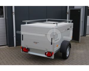 Humbaur aluminium bagagewagen (lxbxh) 251x131x68cm, type HA 132513-5 FS met deksel+reling, Bruto 1300kg (1043kg netto), Aluminium wanden, Enkelas geremd, Banden 185/65R14