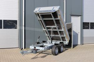 Eduard achterwaartse kipper 2514-2-13-0772-J, Lxb 250x145cm, Bruto 750kg (418kg netto), Handmatige bediening, Lvh 72cm, borden 30cm, Tandemas ongeremd, Banden 155/80R13