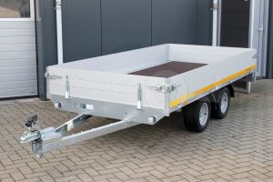 Eduard plateauwagen 3015-2-P3-0756, Lxb 300x150cm, Bruto 750kg (450kg netto), Lvh 56cm, Alu borden 30cm, Tandemas ongeremd, Banden 195/55R10.
