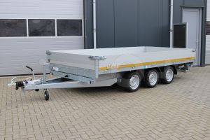 Eduard 3-zijdige kipper met oprijplaten 4020-5-3O3-3563-P, Lxb 406x200cm, Bruto 3500kg (2420kg netto), Elektrische en handmatige bediening, Lvh 63cm, Borden 30cm, Tridem geremd, Banden 195/50R13