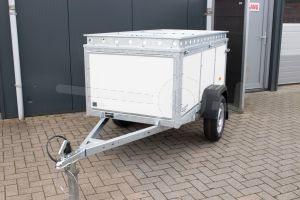 Bagagewagen VDM  (lxbxh) 200x100x60, Bruto 750kg (541kg netto), Witte betonplex panelen, Enkelas ongeremd, Banden 155/80R13
