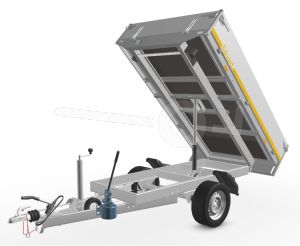 Eduard achterwaartse kipper 2514-3-13-1563-J, Lxb 250x145cm, Bruto 1500kg (1188kg netto), Handmatige bediening, Lvh 63cm, borden 30cm, Enkelas geremd, Banden 195/50R13