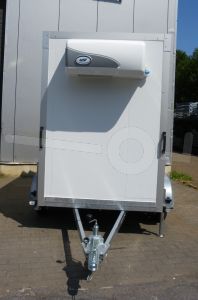 Koelwagen Power Trailer met Govi koelaggregaat, 240x150x200(lxbxh), bruto 750kg (ca.175kg netto), 80mm panelen, 1 deur achter, vloerhoogte 54cm, 13" banden, enkelas geremd