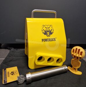 Powerlock T1 koppelingsslot SCM goedgekeurd compleet geleverd met slotpen en 2 sleutels, safetyball en sleutelcode kaart.