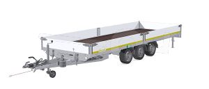 Eduard kantelbare multitransporter 5520-5-AO3-3563-J, Lxb 556x200cm, Bruto 3500kg (2502kg netto), Lvh 63cm, Alu borden 30cm, Tridemas geremd, Banden 195/50R13, Met oprijplaten. Handmatige bediening.