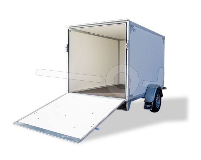 Neergaande achterklep in plaats van achterdeuren op twins Trailers gesloten aanhangwagen tot 150cm hoog