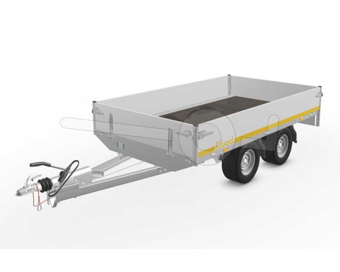Eduard plateauwagen 2514-4-PB30-100-56, 250x145cm, bruto 1000kg, laadvloerhoogte 56cm, geremde tandemasser.