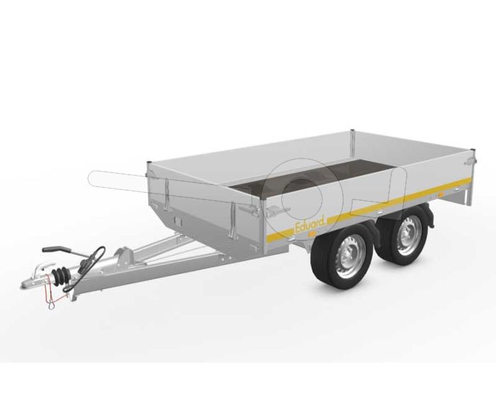 Eduard plateauwagen 2514-4-PB30-100-63, 250x145cm, bruto 1000kg, laadvloerhoogte 63cm, geremde tandemasser.