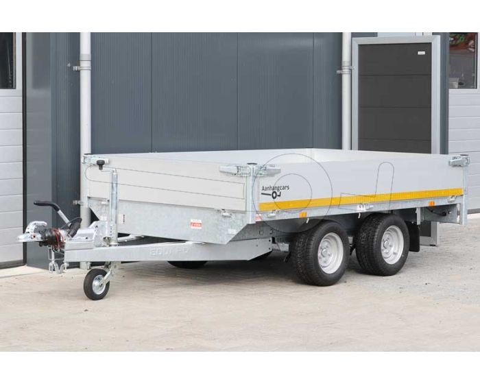 Eduard plateauwagen 2615-4-PB40-200-56, Lxb 260x150cm, bruto laadvermogen 2000kg (1568kg netto), laadvloerhoogte 56cm, aluminium borden 40cm, geremde tandemasser