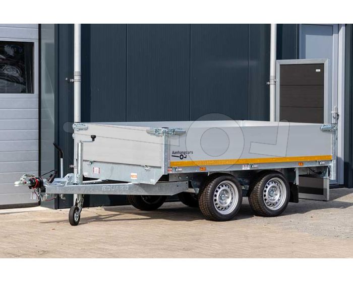 Tandemas Eduard plateauwagen 2615-4-PB40-200-63, Lxb 260x150cm, Bruto 2000kg (1568kg netto), Lvh 63cm, Alu borden 40cm, Banden 195/50R13
