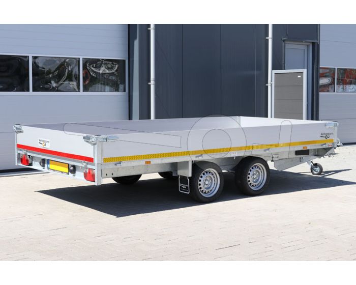 Eduard plateauwagen met aluminium borden, afmeting 406x200cm, laadvloerhoogte 63cm en bruto laadvermogen 3000kg.