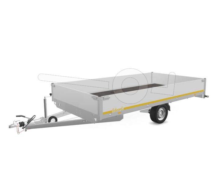 Eduard plateauwagen 4022-3-PB40-180-63, Lxb 406x220cm, Bruto 1800kg (1220kg netto), Lvh 63cm, Alu borden 40cm, Enkelas geremd, Banden 195/50R13