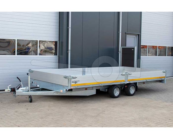 Eduard plateauwagen 4522-4-PB30-270-56, laadbak 456x220cm met 30cm aluminium borden, bruto laadvermogen 2700kg, laadvloerhoogte 56cm, Alu borden 30cm, geremde tandemasser met 195/55R10 banden
