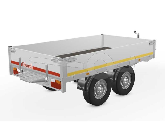 Eduard multitransporter 2615-4-PO3-2072 260x150cm 2000kg laadvloerhoogte 72cm, aluminium borden 30cm, tandemas geremd, banden 155R13, Met oprijplaten (geen lier).