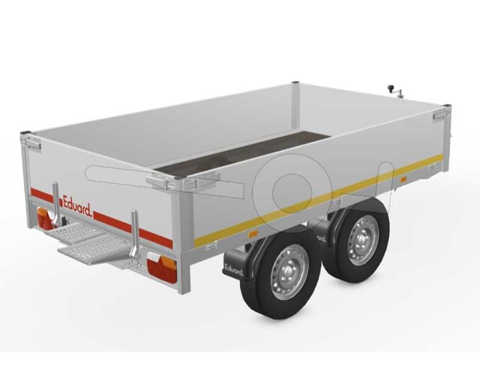 Eduard multitransporter 2615-4-PO4-2072 260x150cm 2000kg laadvloerhoogte 72cm, aluminium borden 40cm, tandemas geremd, banden 155R13, Met oprijplaten (geen lier).