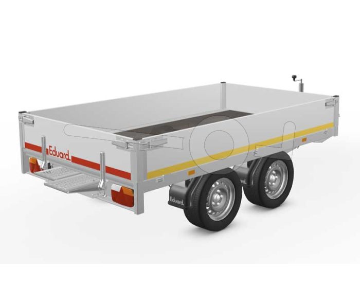Eduard multitransporter 2615-4-PO3-2763 260x150cm 2700kg laadvloerhoogte 63cm, aluminium borden 30cm, tandemas geremd, banden 195/50R13, Met oprijplaten (geen lier).