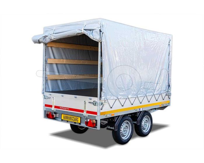 Grijs huifdoek voor standaard huif op Eduard plateauwagen 200x145cm, 160cm hoog vanaf de laadvloer.