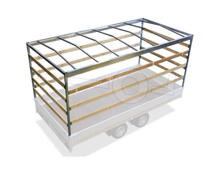 Huifstellage 3118-S-STD-130 310x180x130cm voor Eduard plateauwagen, multitransporter of kipper met een laadbak van 310x180cm. Hoogte 130cm, gemeten vanaf de laadvloer.