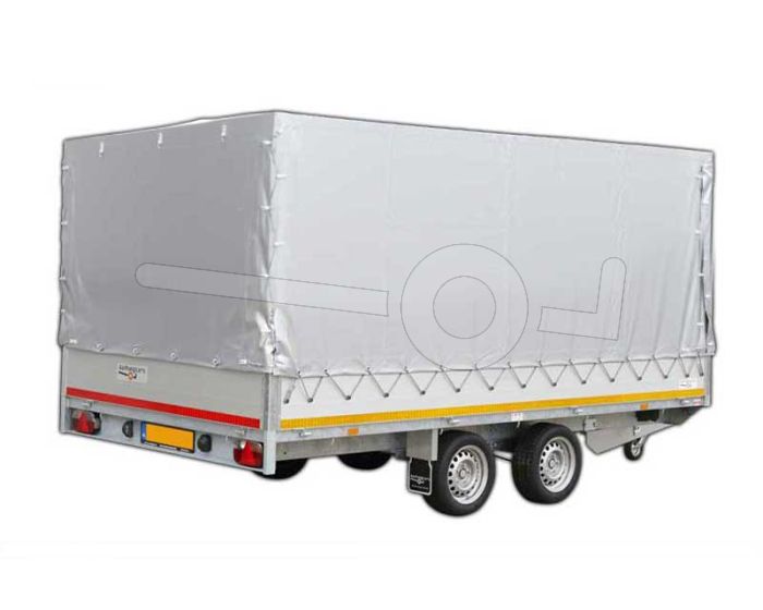 Standaard huifdoek 406x220x160cm 4022-Z-STD-16-7500 ten behoeve van standaard huif voor Eduard plateauwagen of multitransporter met een laadbak van 406x220cm. Hoogte 160cm gemeten vanaf de laadvloer. Kleur van het huifdoek is 7500 grijs.