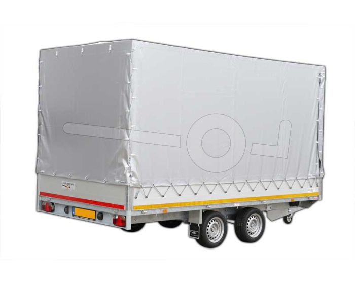Standaard huifdoek 406x220x200cm 4022-Z-STD-20-7500 ten behoeve van standaard huif voor Eduard plateauwagen of multitransporter met een laadbak van 406x220cm. Hoogte 200cm gemeten vanaf de laadvloer. Kleur van het huifdoek is 7500 grijs.