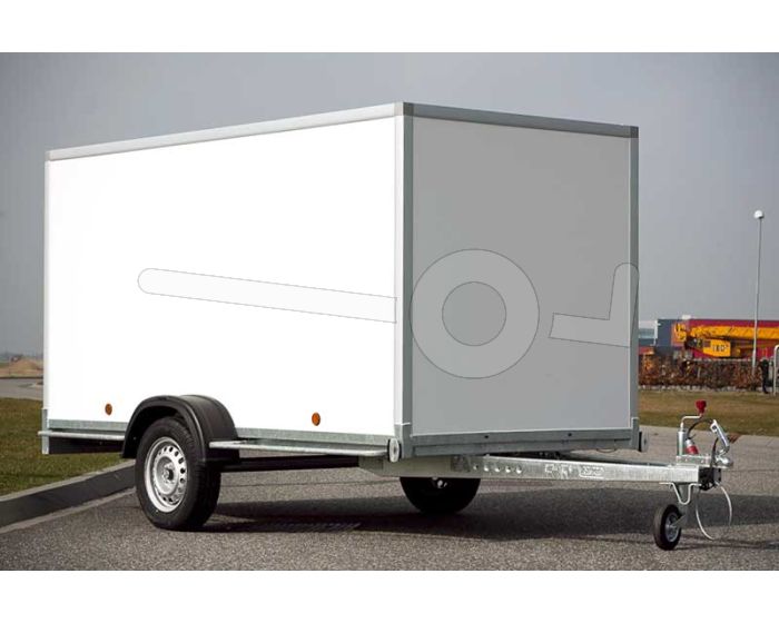 Power Trailer enkelas gesloten aanhangwagen, afmeting 307x125x150cm, bruto laadvermogen 750kg ongeremd