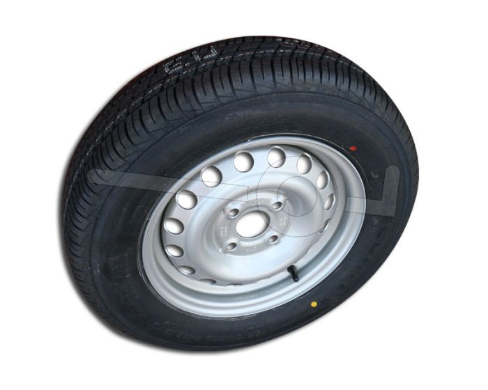Reservewiel 155/80R13 voor ongeremde aanhangwagen. Steekmaat 4x100 en ET-waarde 30.