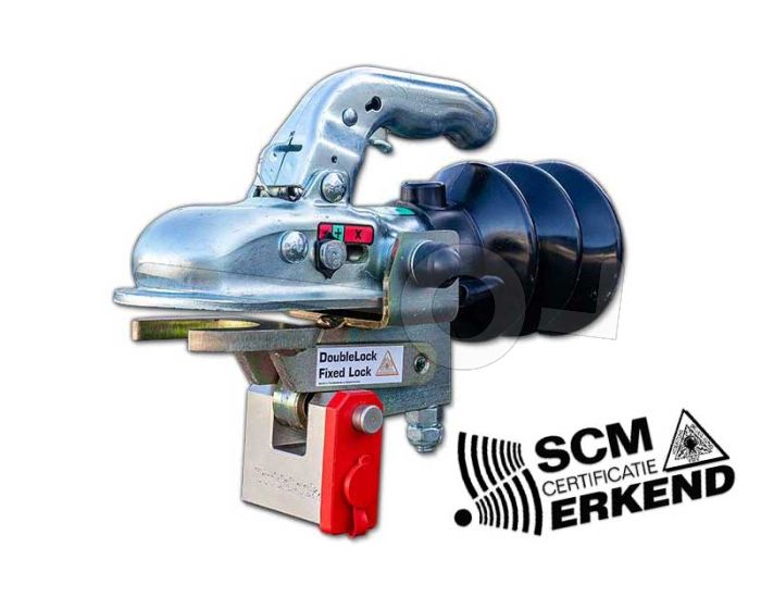 DoubleLock disselslot WAK35, SCM goedgekeurd, geschikt voor geremde aanhangwagens van 3.500kg. met een disselkop van Knott, Winterhoff, Albe, of Berndes voorzien van twee horizontale M12 bouten en een disselaansluiting met een diameter van 60mm.