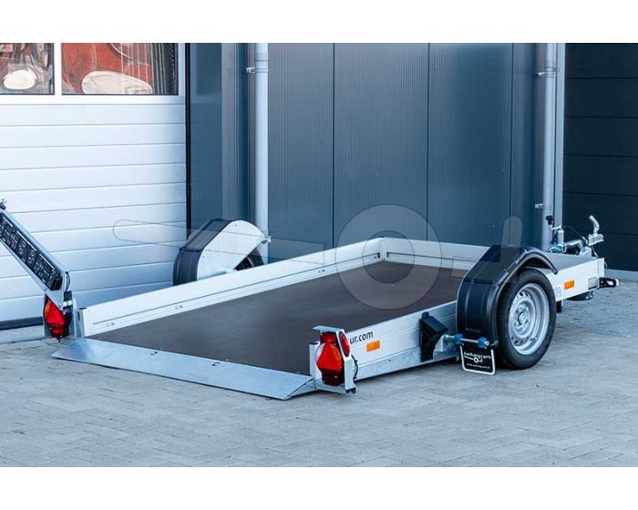 Humbaur HKT 132515 S verlaagbare aanhangwagen met hydraulische handpomp, afmeting 250x157cm, bruto 1350kg, oprijhoek 4 graden