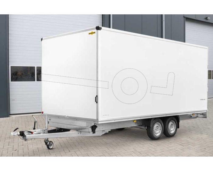 Gesloten aanhangwagen plateau met wielen onder de bak Humbaur HK 303221-20PF30 met witte 30mm dikke purferro panelen