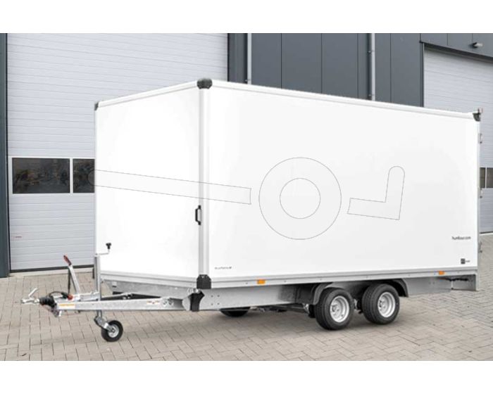Vooraanzicht Humbaur HKN 256221-20PF30 gesloten tandemas plateau aanhangwagen 618x203x188 cm met 10 inch wielen onder de laadbak