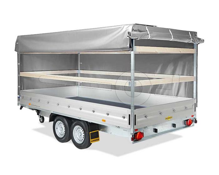 Huif voor de Humbaur HT en HN plateauwagen 410 x 185 cm met een dakhoogte van 180 cm vanaf de laadvloer.