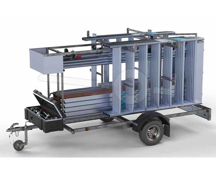 Euroscaffold steiger met aanhanger, afmeting steiger 305x135cm, werkhoogte steiger 10,2 meter