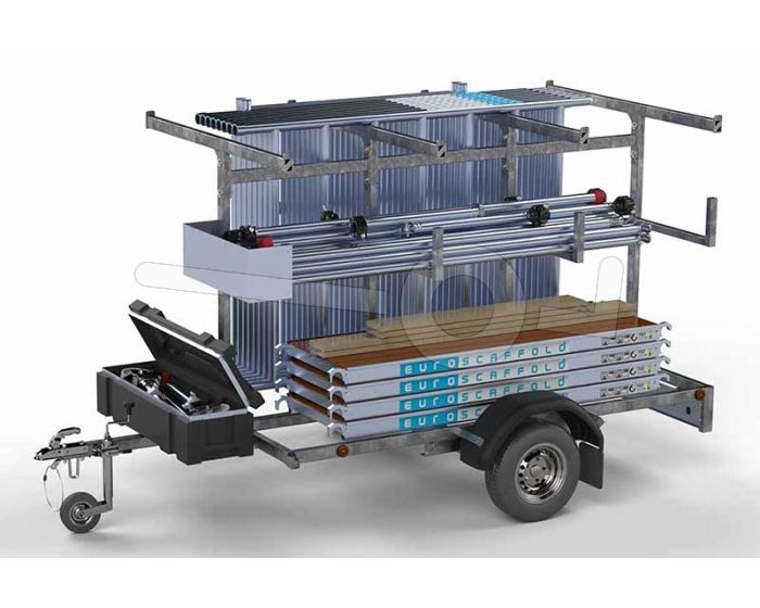 Aanhanger compleet met steiger basic 250x135cm 12,2 meter werkhoogte